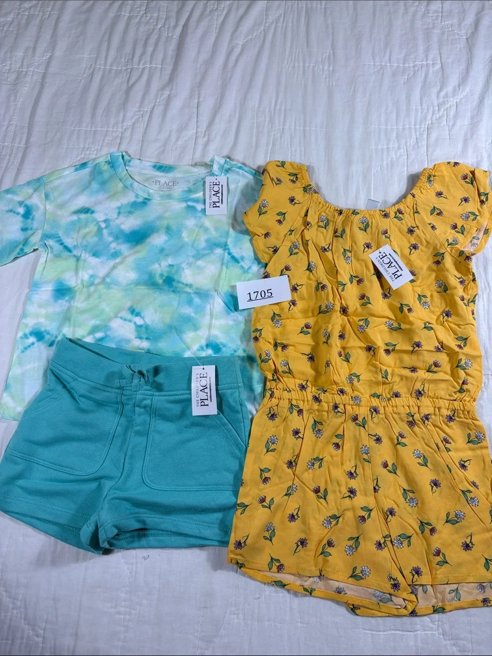The‎ Childrens Place Girls 5/6 Romper and Tie Dye Shorts Set Bundle NWT 3pc